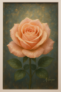 golden bloom – luxury rose painting with raindrop detail