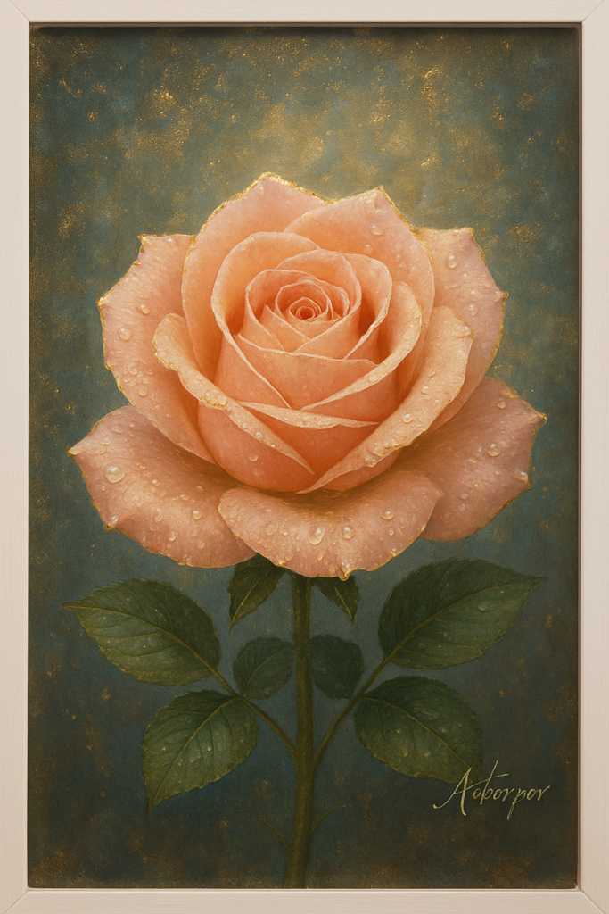 golden bloom – luxury rose painting with raindrop detail